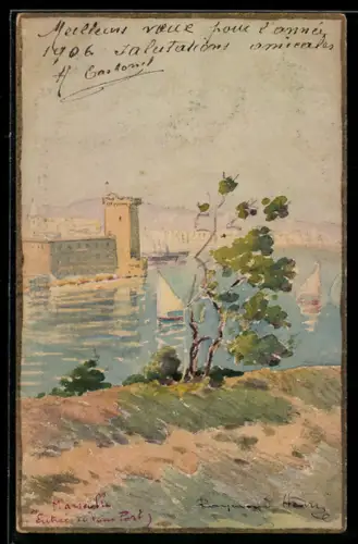 Künstler-AK Handgemalt: Marseille, Entrée du Port