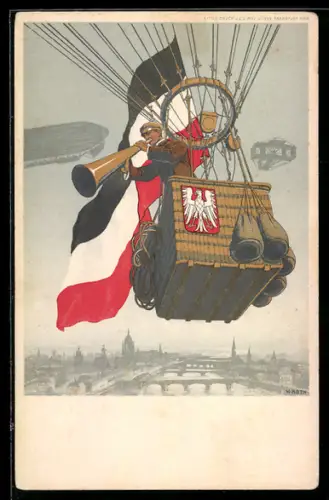 Künstler-AK sign. H. Roth: Frankfurt a. Main, Internationale Luftschifffahrt Ausstellung 1909, Mann in Ballon