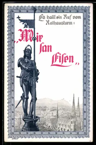 Künstler-AK Wien, Rathausmann im Eisen, Patriotik