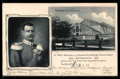 AK Kaiserslautern, IV. Pfälz. Gewerbe- und Industrie-Ausstellung 1905, Porträt Kronprinz Rupprecht von Bayern