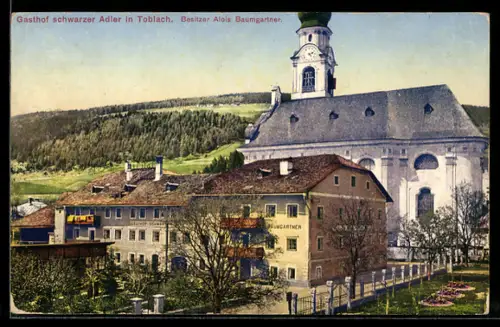 AK Toblach, Gasthof schwarzer Adler, Bes. Alois Baumgartner