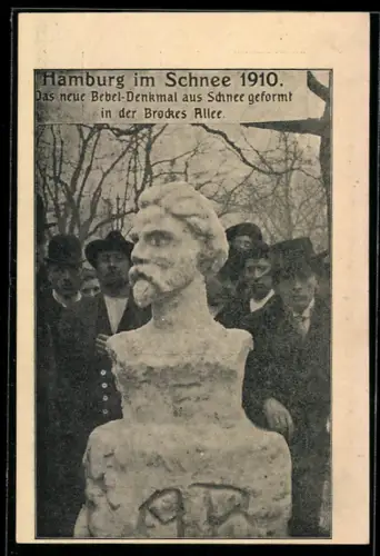 AK Hamburg, Das neue Bebel-Denkmal aus Schnee geformt in der Brockes-Allee 1910