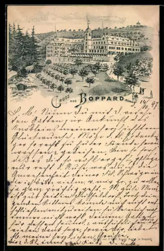 Lithographie Boppard, Hotel Marienberg