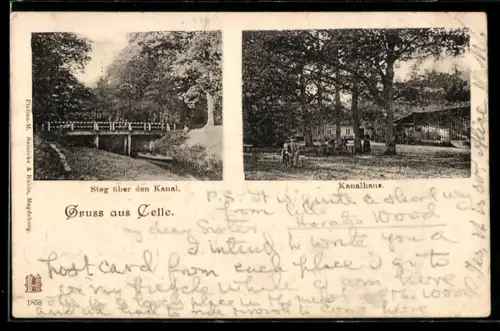 AK Celle, Gasthof zum Kanalhaus, Steg über den Kanal