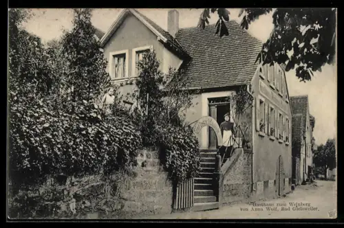 AK Bad Gleisweiler, Gasthaus zum Weinberg, Inh. Anna Wolf, Aussenansicht mit Grünanlage