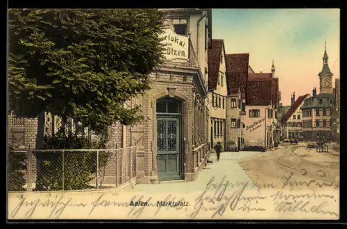 AK Aalen, Marktplatz mit Gasthaus und Dampffärberei F. Auchter