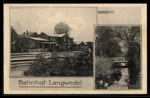 AK Langwedel, Bahnhof, Bahnhofs-Partie mit Brücke