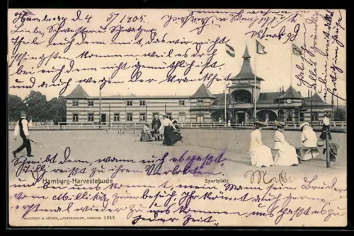 AK Hamburg-Harvestehude, Partie am Sportzplatz mit Besuchern