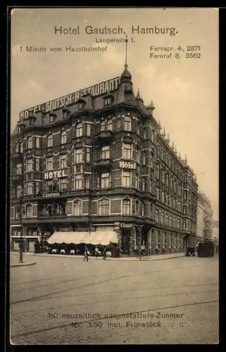 AK Hamburg-St.Georg, Hotel-Restaurant Gautsch, Bes. E. Gautsch, Langereihe 1