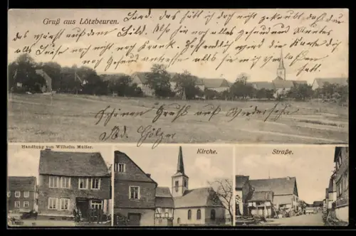 AK Lötzbeuren, Handlung von Wilhelm Müller, Kirche und Strassenpartie