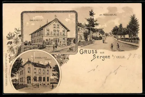 Lithographie Bergen b. Celle, Inh. Carl H. Meyer, Am Friedensplatz, Kaiserliches Postamt