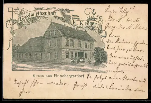 Lithographie Pinnebergerdorf, Gasthof H. Kröger