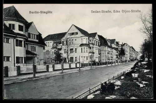 AK Berlin-Steglitz, Wohnhäuser in der Sedan-Strasse Ecke Dijon-Strasse