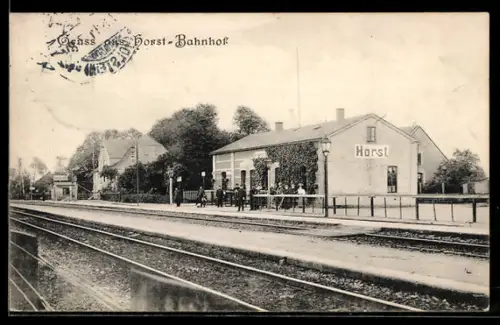 AK Horst, Blick auf den Bahnhof und die Eisenbahnstrecke