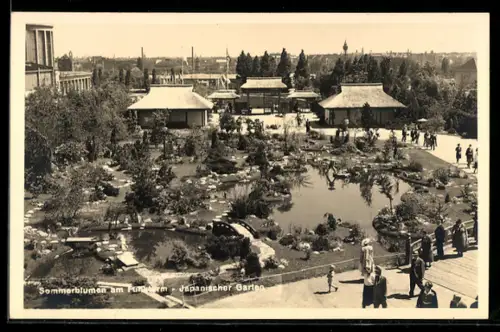 AK Berlin, Sommerblumen am Funkturm - Japanischer Garten