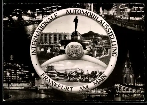 AK Frankfurt a. Main, Internationale Automobil-Ausstellung, Messegelände, Flughafen, Ortsansichten bei Nacht