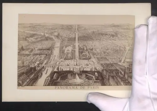 Fotografie unbekannter Fotograf, Ansicht Paris, Panoramaansicht mit Fluss, Grossformat 16 x 25cm