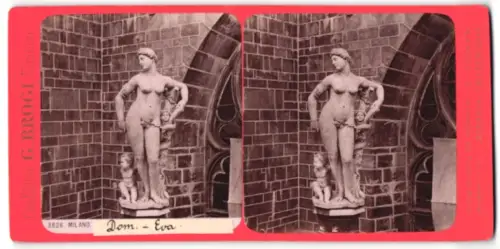 Stereo-Fotografie G. Brogi, Firenze, Ansicht Milano, Skulptur der Eva am Dom