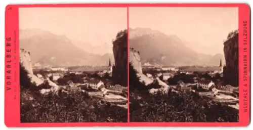 Stereo-Fotografie Würthle & Spinnhirn, Salzburg, Ansicht Bludenz, Blick auf die Stadt von der Bürser-Schlucht
