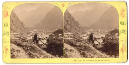 Stereo-Fotografie E. Lamy, Ansicht Alagna Valsesia, Vue d`Allagna et de la Vallée
