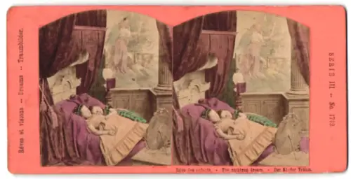 Stereo-Fotografie unbekannter Fotograf und Ort, Traumbilder, Kinder-Traum mit Schutzengel