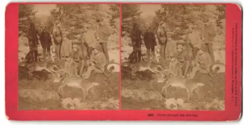 Stereo-Fotografie B. W. Kilburn, Littleton, Jäger mit erlegter Tagesbeute