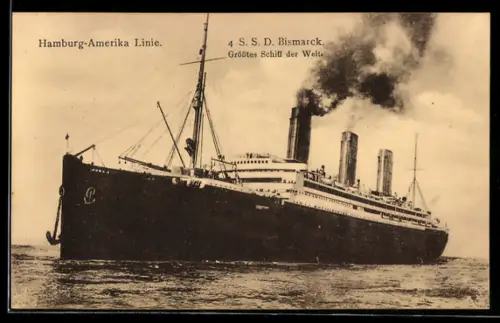 AK Dampfer Bismarck der Hamburg-Amerika Linie auf See