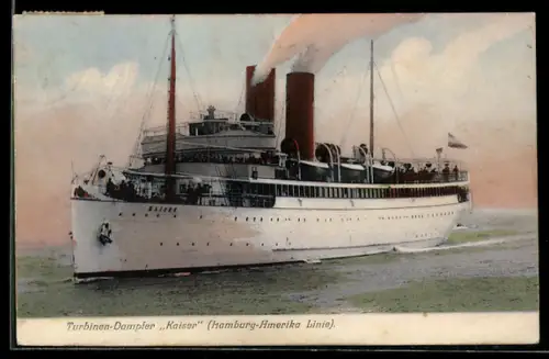 AK Passagierschiff Kaiser der Hamburg-Amerika Linie mit Passagieren an Deck
