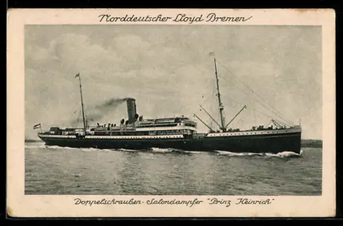 AK Passagierschiff Prinz Heinrich des Norddeutschen Lloyd Bremen hohe Fahrt laufend
