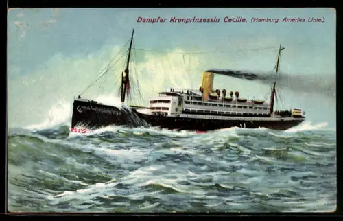 AK Passagierschiff Kronprinzessin Cecilie der Hamburg-Amerika Linie in schwerer See