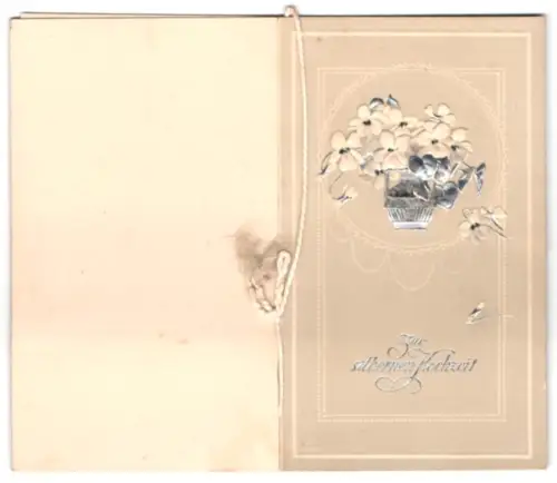 Glückwunschkarte zur silbernen Hochzeit, Blumentopf mit weissen Blumen