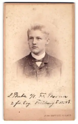 Fotografie Jean Baptiste Feilner, Bremen, Richtweg 6b, Porträt eines jungen Mannes L. Buba, Freiburg 1888