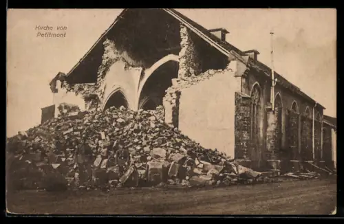 AK Petitmont, Zerstörte Kirche von Petitmont