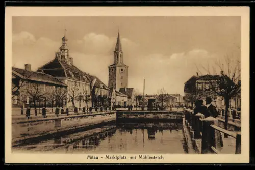 AK Mitau, Marktplatz mit Mühlenteich