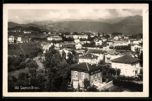 AK Lugano, Besso, Panorama mit Villen und Hügeln im Hintergrund