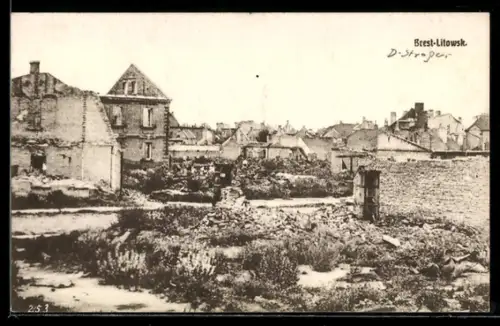 AK Brest-Litowsk, Zerstörte Häuser und Trümmer