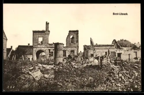 AK Brest-Litowsk, Zerstörte Häuser und Trümmer
