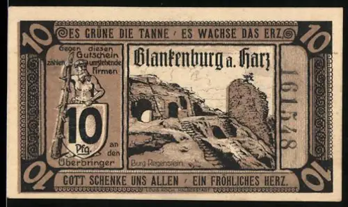 Notgeld Blankenburg a. Harz 1920, 10 Pfennig, Burg Regenstein
