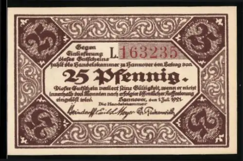 Notgeld Hannover 1921, 25 Pfennig, Marktszene mit historischen Gebäuden und Kirche