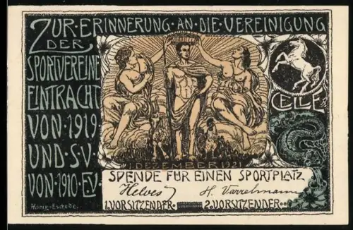 Notgeld Celle 1921, 75 Pfennig, Vereinigung der Sportvereine 1919 und Kugelstossen-Motiv
