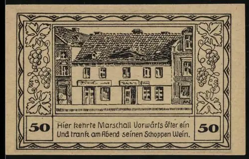 Notgeld Canth, 50 Pfennig, Gebäude in der Stadt und Wappen