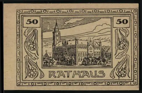 Notgeld Canth, 50 Pfennig, Rathaus und Wappenabbildung