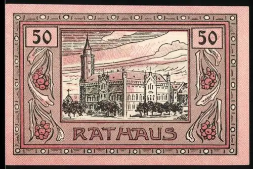 Notgeld Canth, 50 Pfennig, Rathaus und Wappen der Stadt