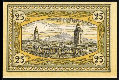 Notgeld Canth, 25 Pfennig, Ortsansicht und Wappen von Canth