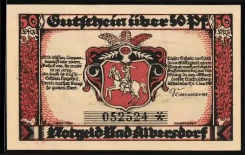 Notgeld Bad Albersdorf, 50 Pfennig, Altgermanischer Opferaltar