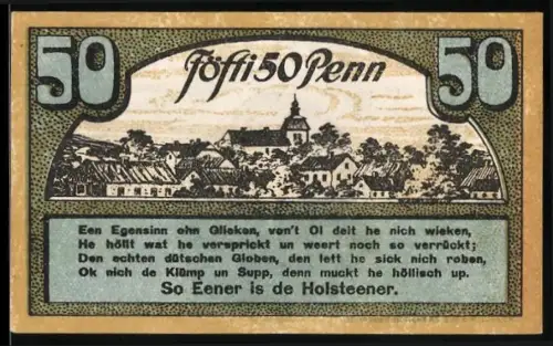 Notgeld Ahrensbök 1920, 50 Pfennig, Dorflandschaft und Adler im Wald