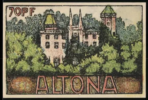 Notgeld Altona 1921, 70 Pfennig, Schloss und Kirchenansicht