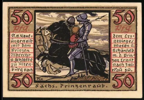 Notgeld Altenburg 1921, 50 Pfennig, Sächsischer Prinzenraub und Stadtwappen