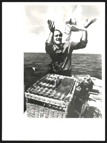 Fotografie Fotograf Hans Boelcko nutzt Brieftauben um seine Filme schneller zu seiner Zeitung zu bringen, Olympia