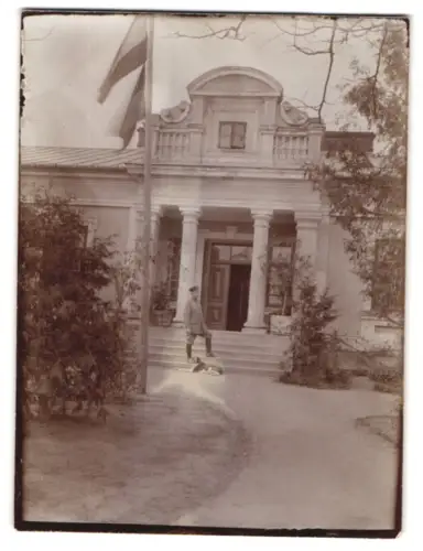 3 Fotografien Ansicht Czernikowo, 1915, Offizier zu Pferde, Hptm. Doussin und Unterarzt Dr. Opitz